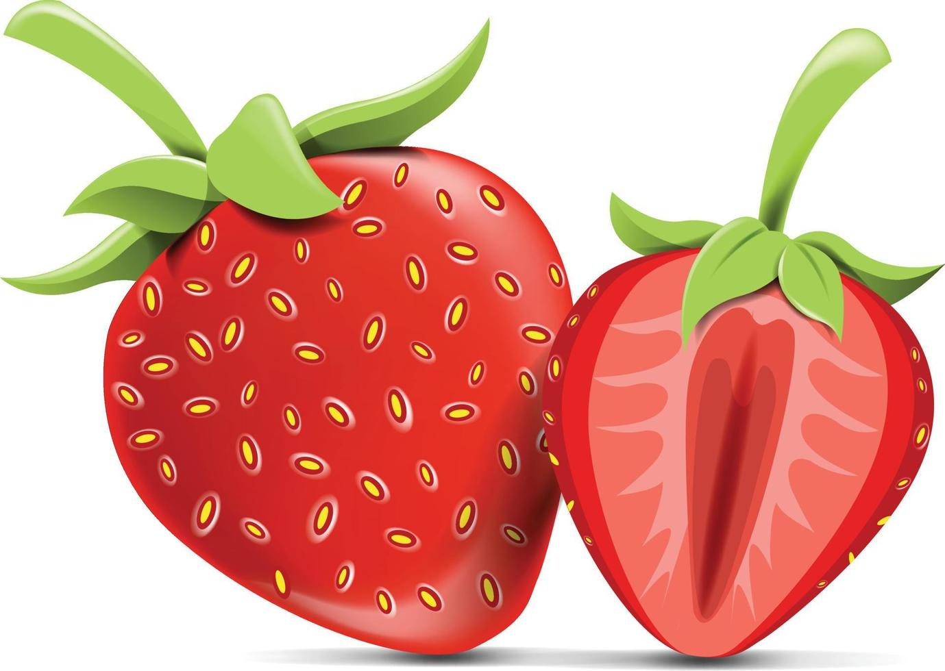 3d realistic transparent isolated vector set, whole and slice of strawberry, strawberry in a splash of juice with drops, strawberry in a splash of milk or yogurt