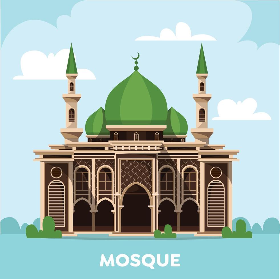 Mosque isolated with background. Vector Illustration. Eid Mubarak greetings. Ramadan Kareem.