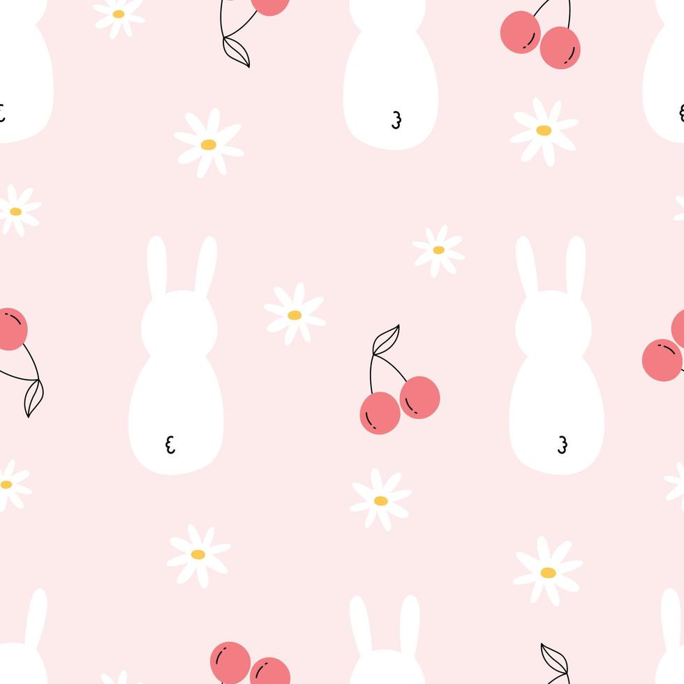 Nursery seamless pattern rabbit and cherry Kids backgrounds for prints, wallpapers, textiles Vector Illustration