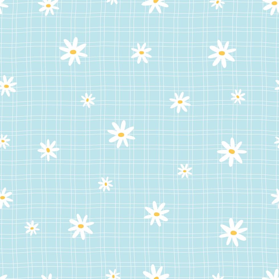 White daisies with a seamless grid pattern background Used for printing, wallpaper, fabric patterns, textiles vector