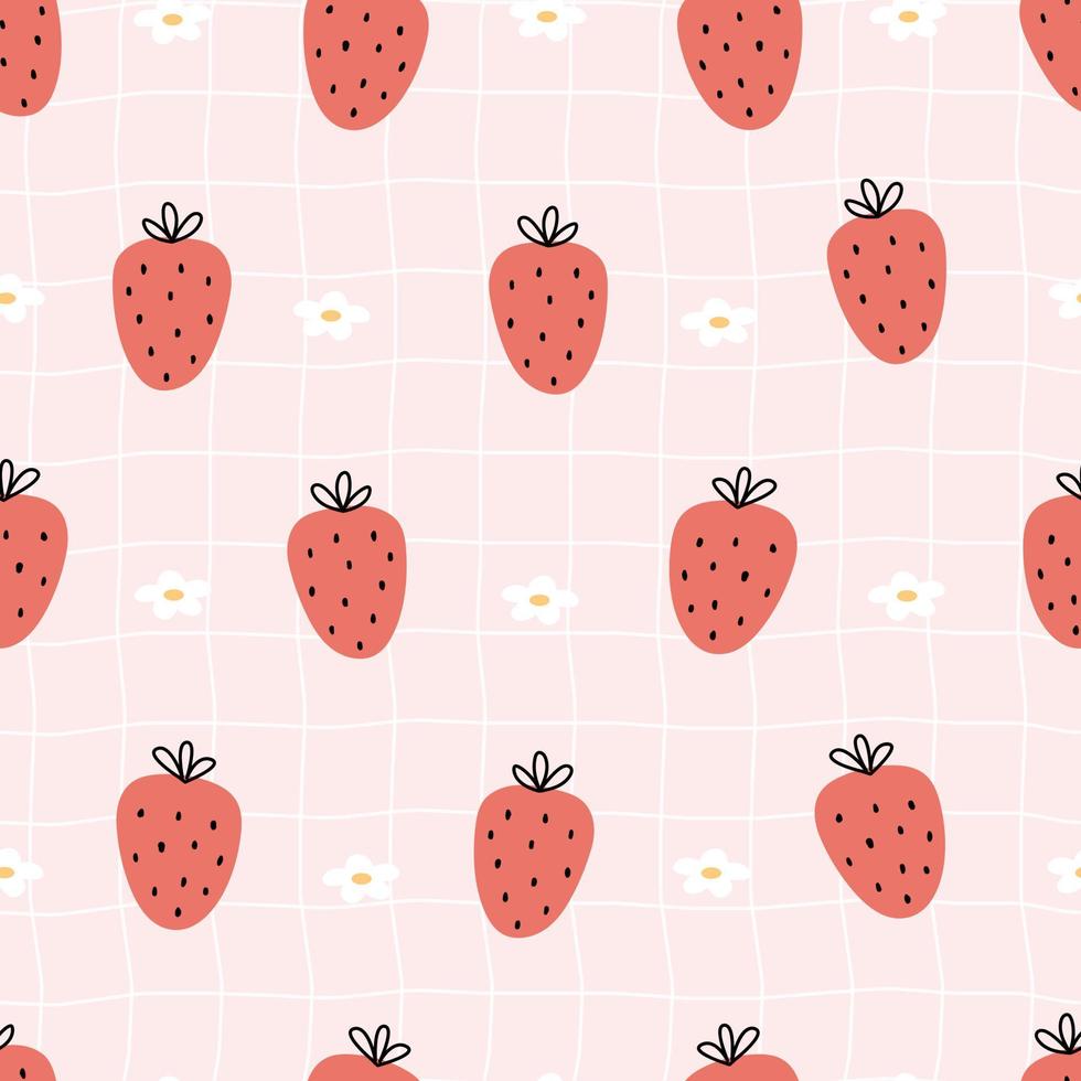 Nursery seamless pattern strawberry on square grid background used for prints, wallpaper, textiles Vector Illustration