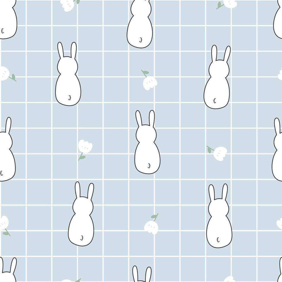 Nursery seamless pattern white rabbit on square grid background used for prints, wallpaper, textiles Vector Illustration