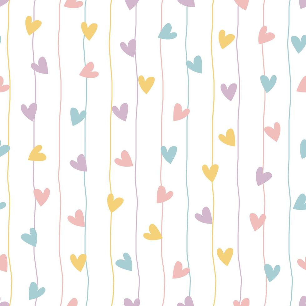 Nursery seamless pattern heart on striped background for print, decorative wallpaper, textile Vector Illustration