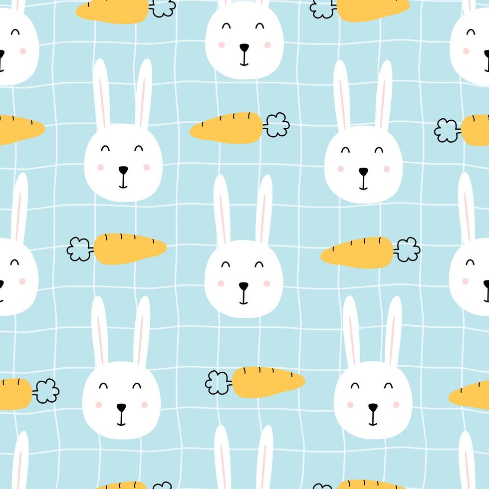 Rabbit and carrot baby seamless cute design for kids hand drawn in cartoon style Use for prints, wallpapers, decorations, textiles, vector illustration