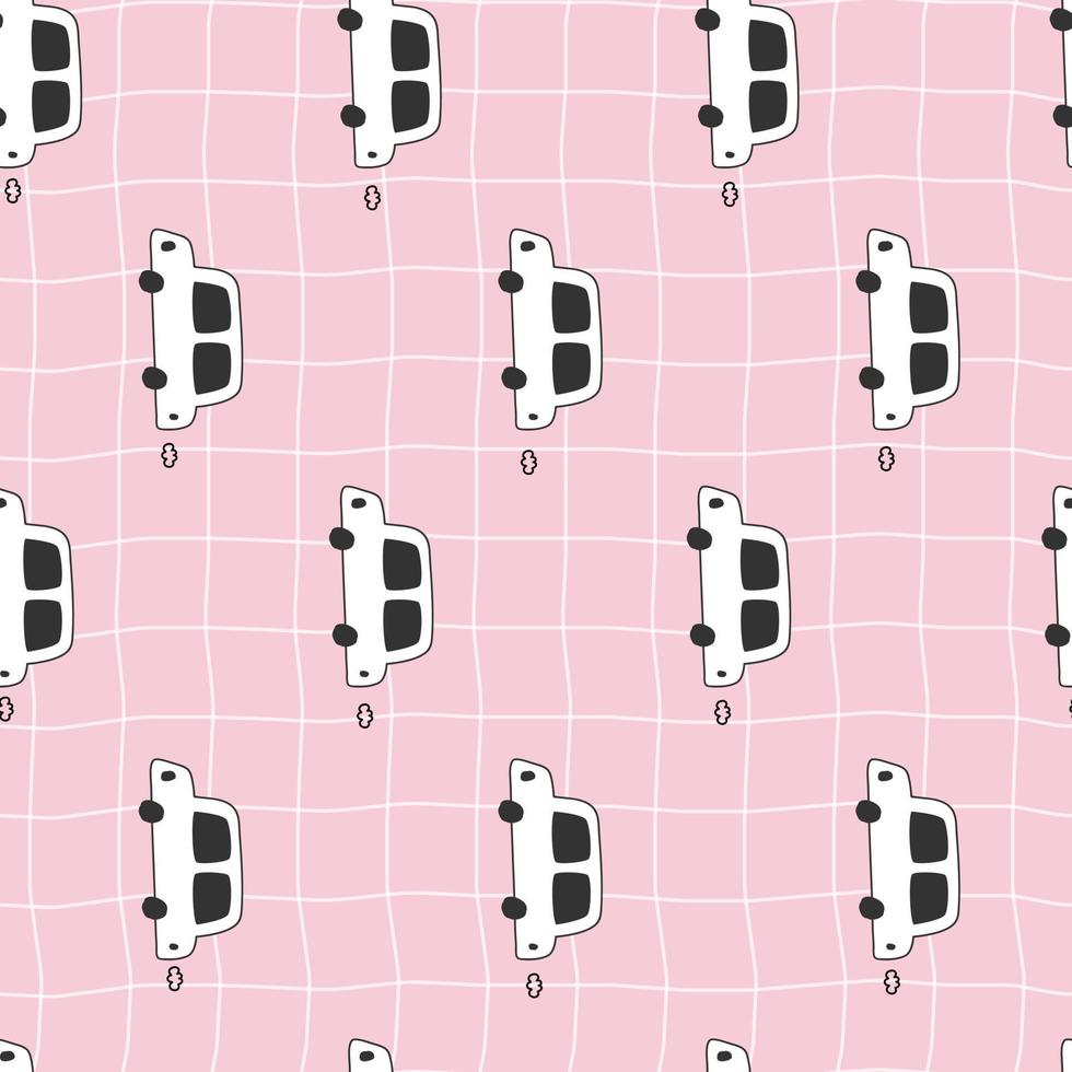 Seamless pattern vintage car on mesh background Use for prints, wallpapers, textiles Vector Illustrations