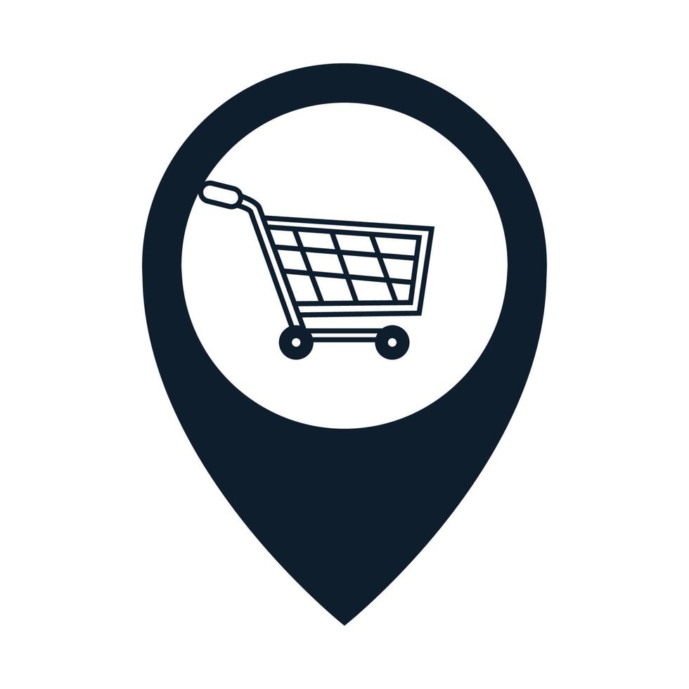 carrito de compras con pin ubicación mapa línea contorno logo vector icono ilustración