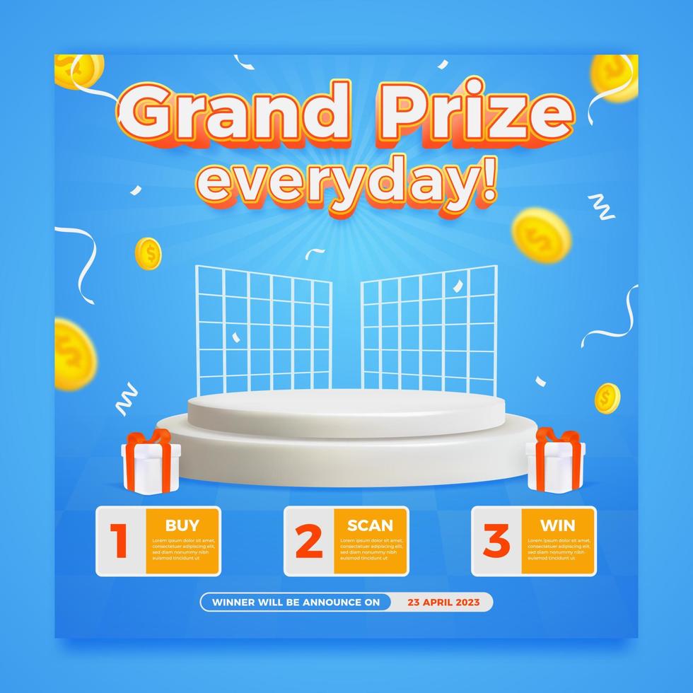 Grand prize invitation contest social media banner template vector