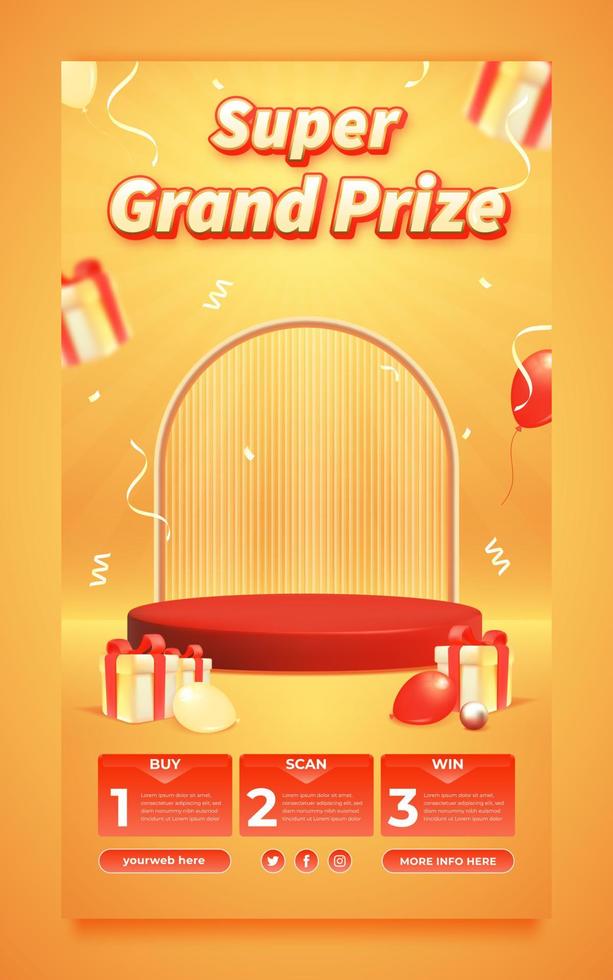Grand prize invitation contest social media story template vector