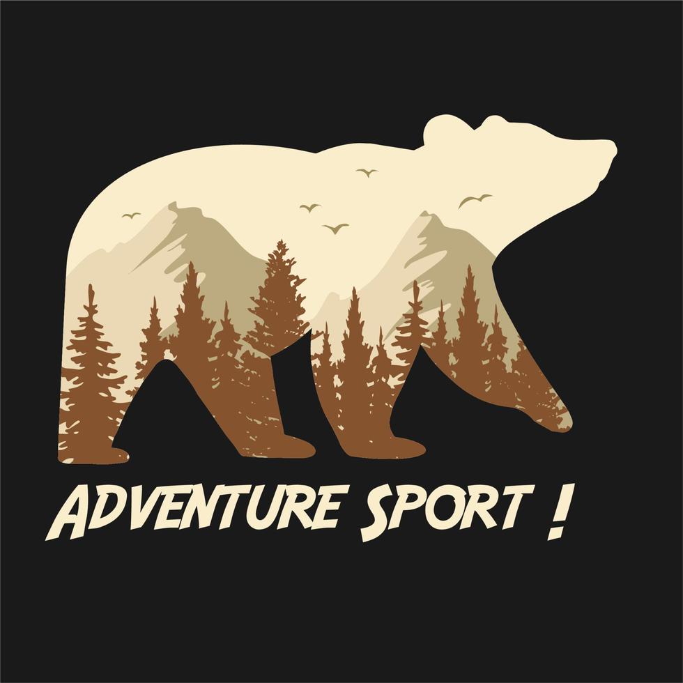 bear silhouette about adventure in forest mountain nature vector