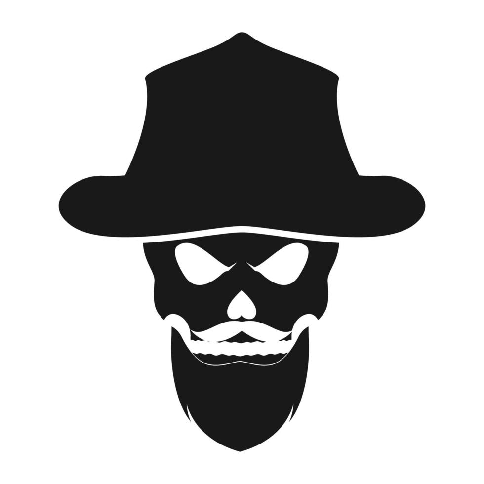 piratas del cráneo de la cabeza del vintage con el símbolo del logotipo de la barba icono del vector ilustración diseño gráfico