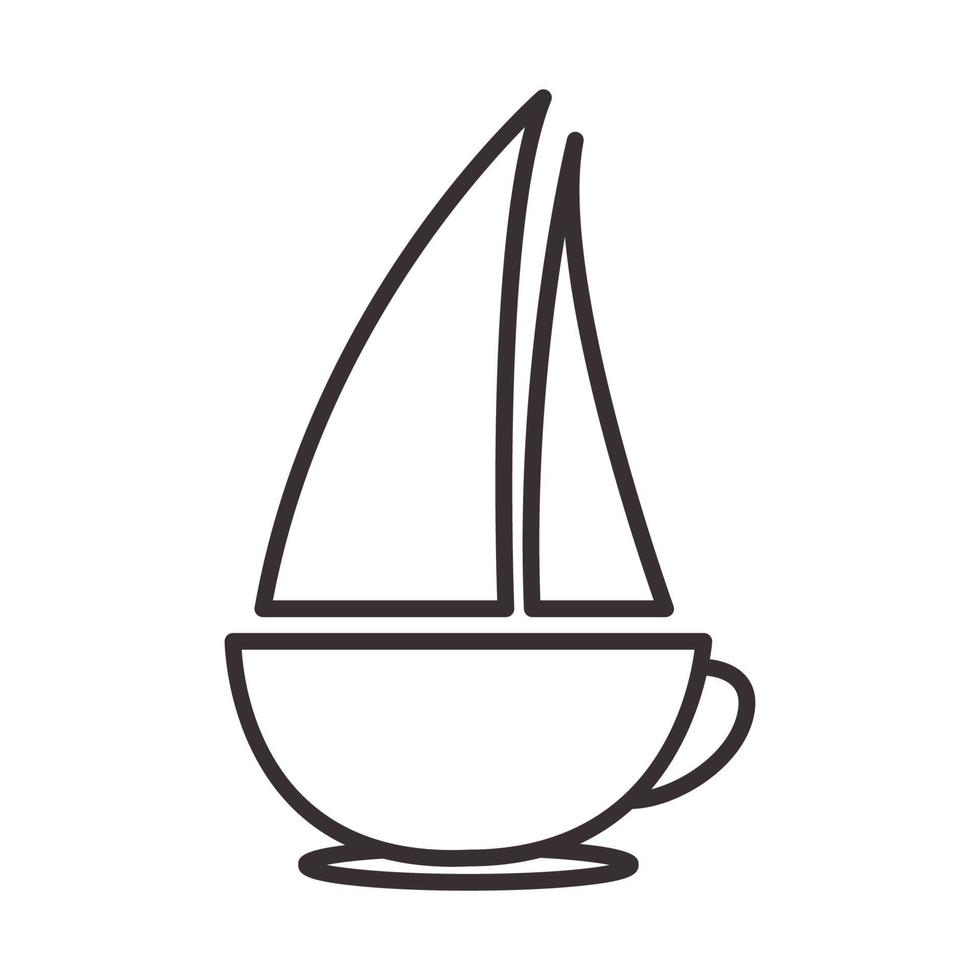 barco de líneas con diseño de ilustración de icono de vector de logotipo de taza de café