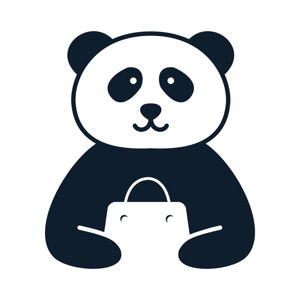 panda con bolsa de compras lindo logotipo icono vector ilustración