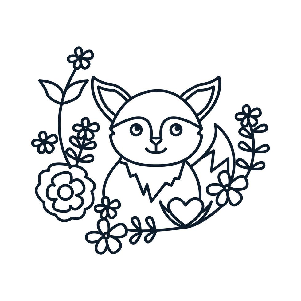 fox lindo dibujo animado con planta línea logo icono vector ilustración