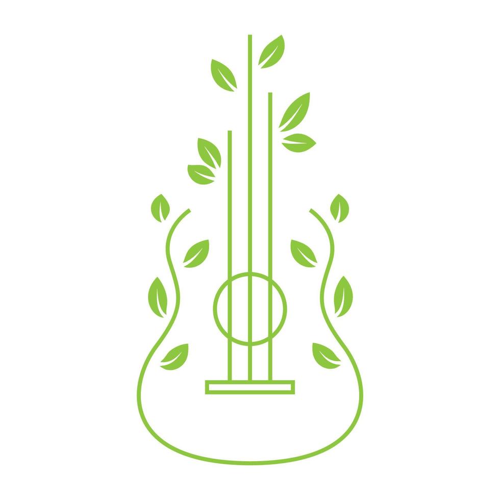 líneas guitarra hoja naturaleza logo vector icono ilustración diseño