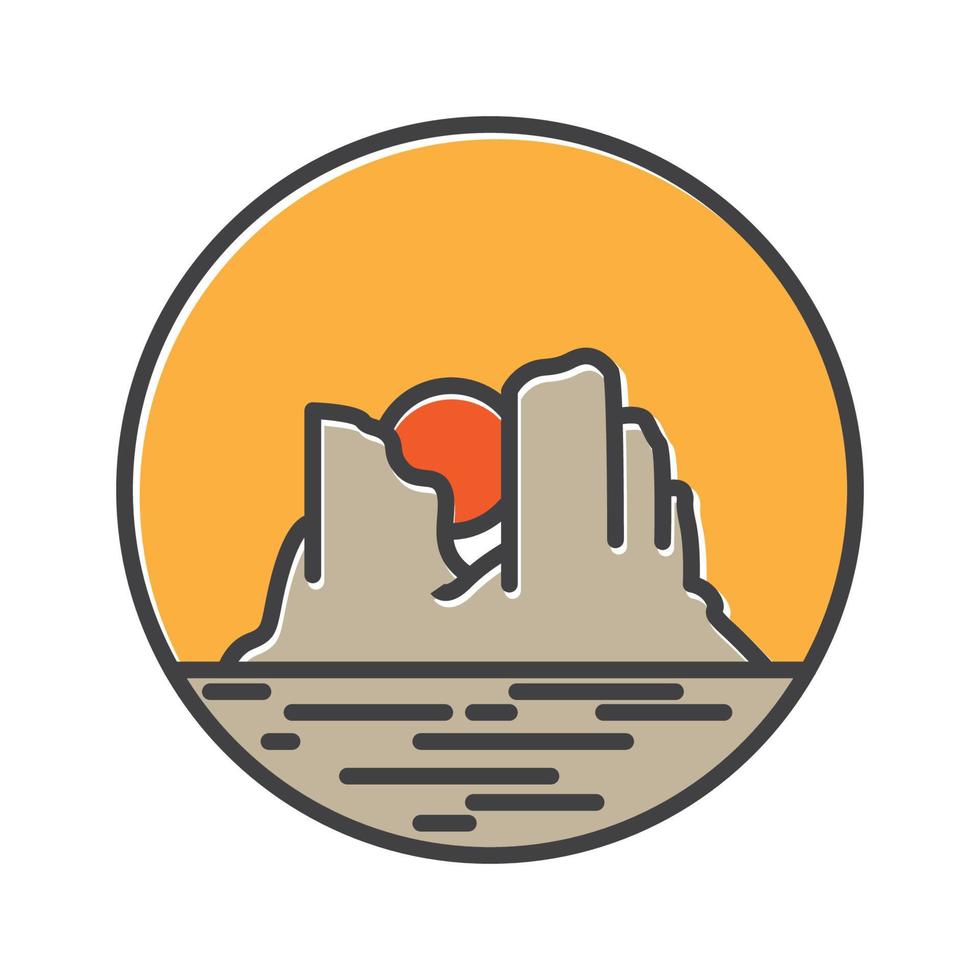 roca en el desierto con puesta de sol hipster logo vector icono símbolo diseño gráfico ilustración