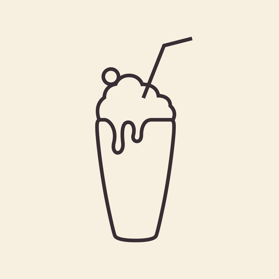 milk shake chocolate with glass lines logo design vector icon symbol illustration