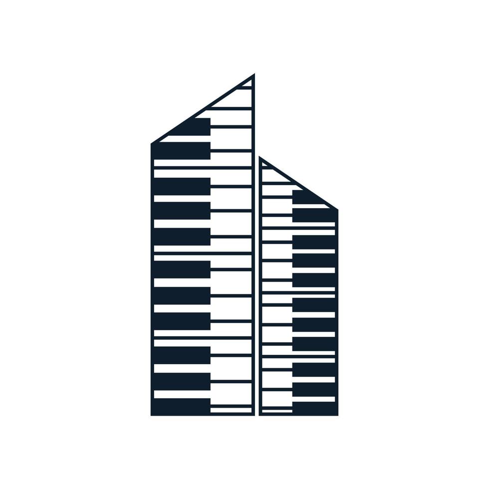 rascacielos con música ciudad línea arte contorno logo vector icono diseño
