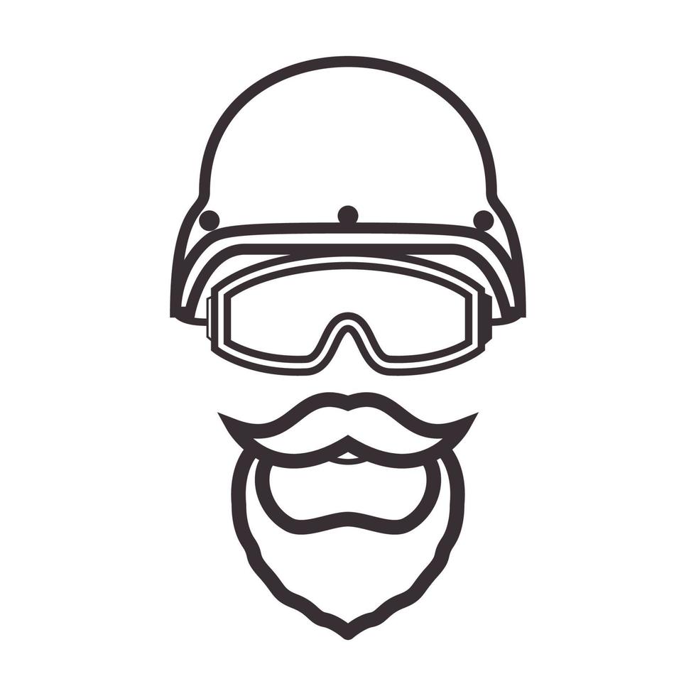 diseño de ilustración de icono de vector de logotipo de esquí de hielo de hombre de cabeza vintage