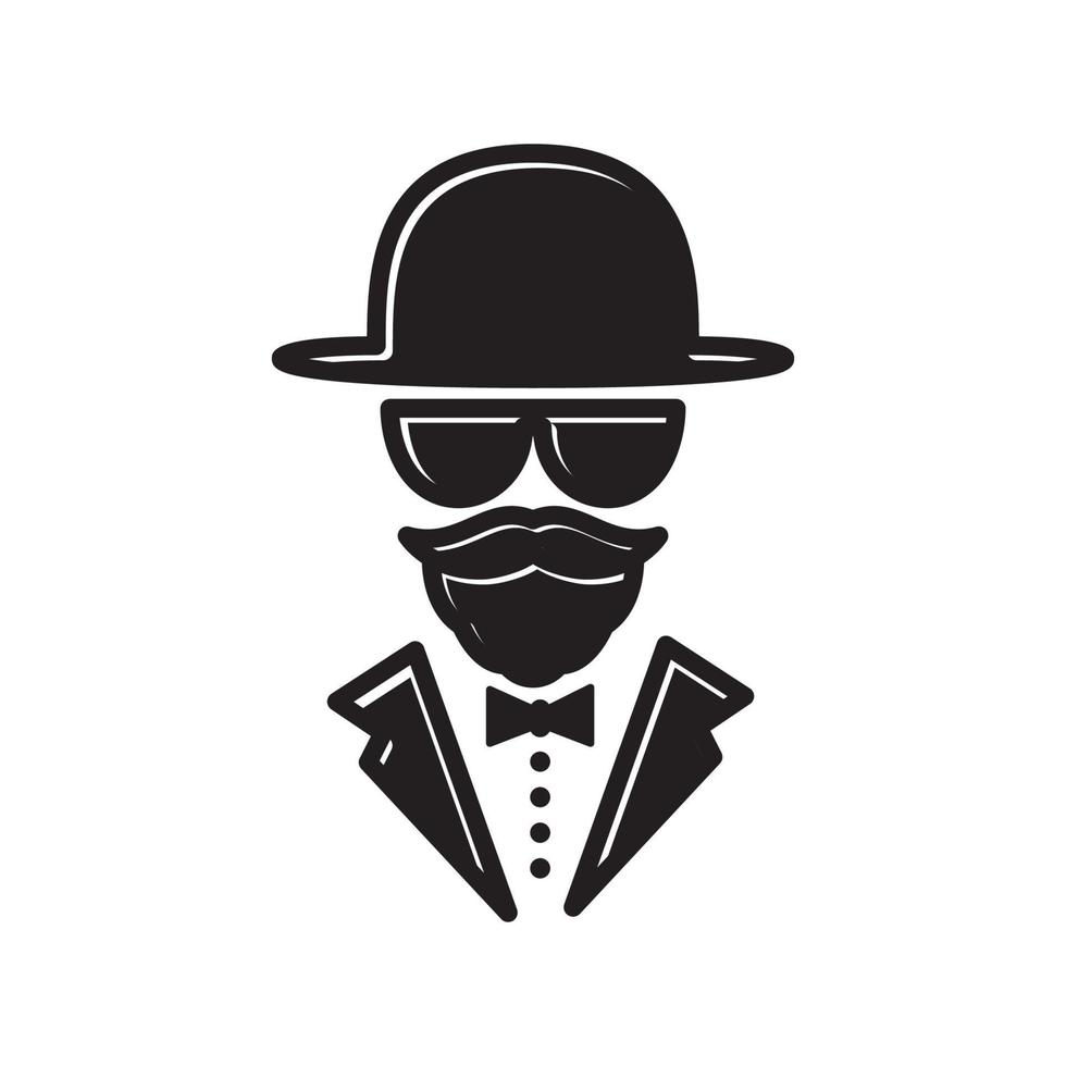 man beard mustache with hat  and suit logo vector icon illustration design