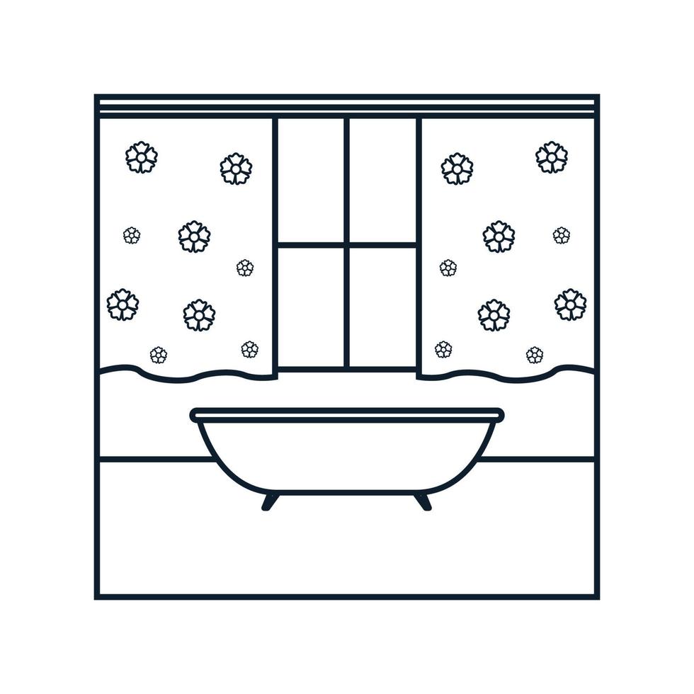 bathtub bathroom with flower line logo vector icon illustration design