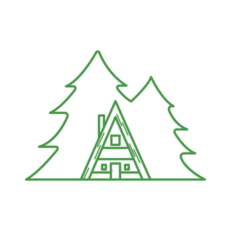 pine or cypress tree with home forest line  logo vector icon illustration design