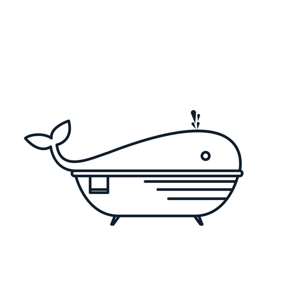 baño de bañera con diseño de ilustración de icono de vector de logotipo de ballena