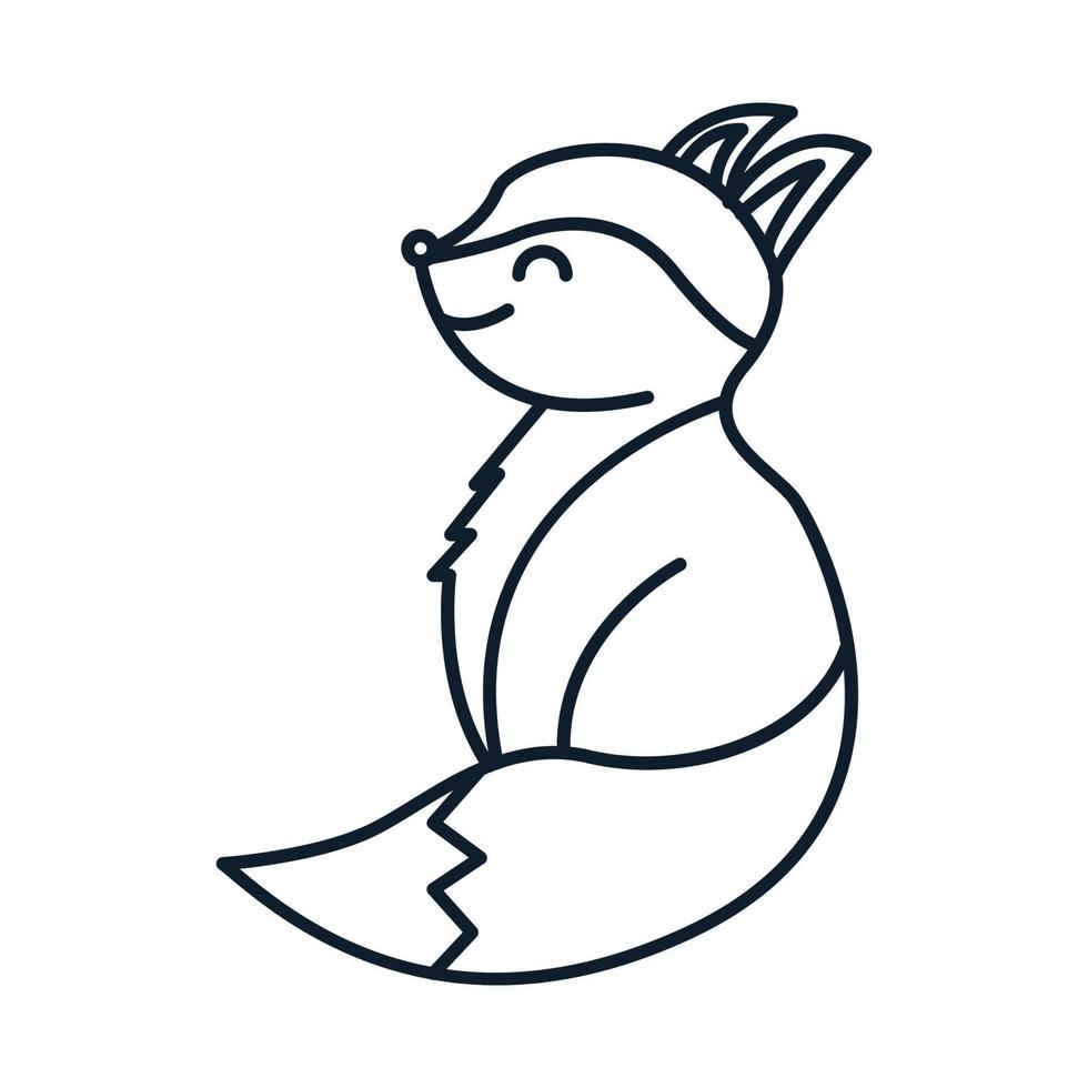 ilustración de vector de icono de logotipo de línea de vista lateral de dibujos animados lindo fox