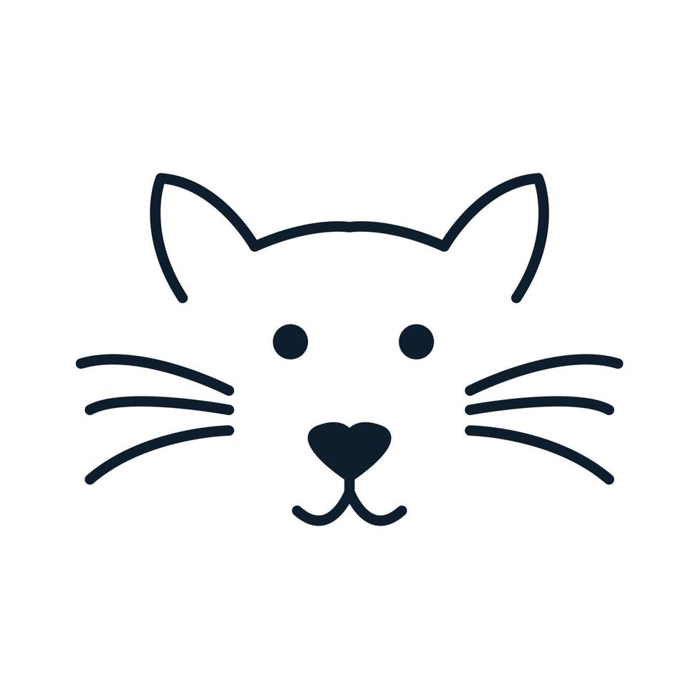 gato o gatito o gatito o cabeza de mascota arte de línea o diseño de ilustración de vector de logotipo de contorno