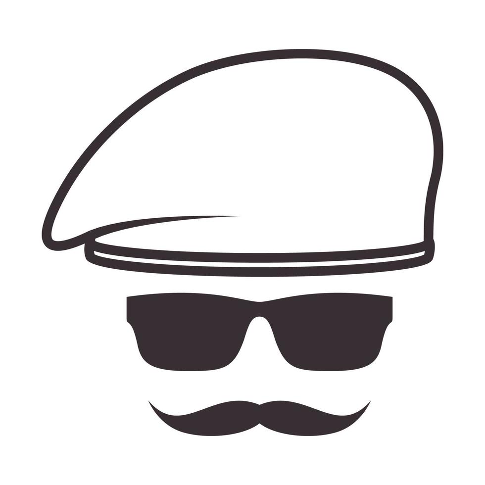 hombre de seguridad con sombrero bigote hipster símbolo del logotipo icono vectorial ilustración diseño gráfico vector