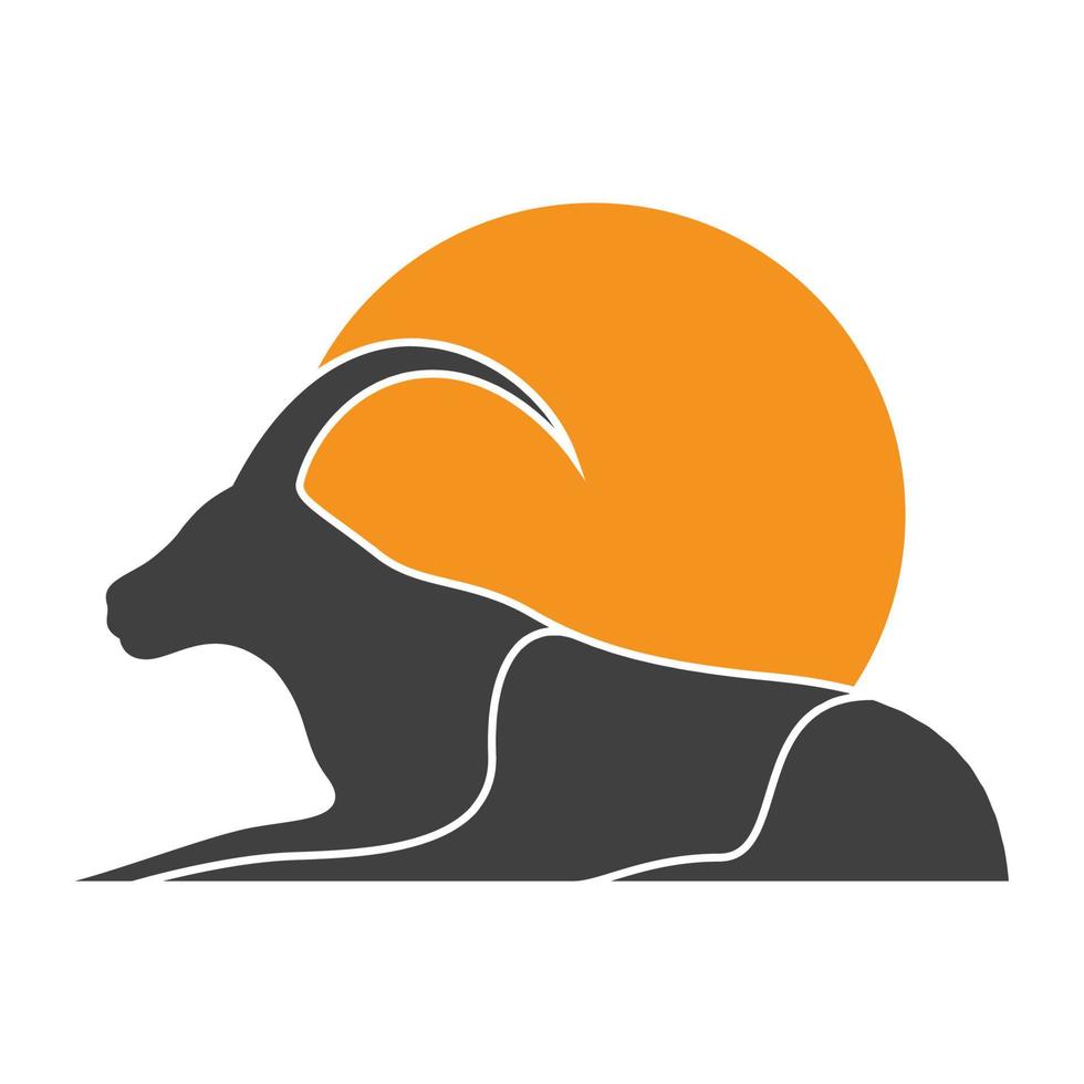 cabra de montaña con diseño de ilustración de icono de vector de logotipo de puesta de sol
