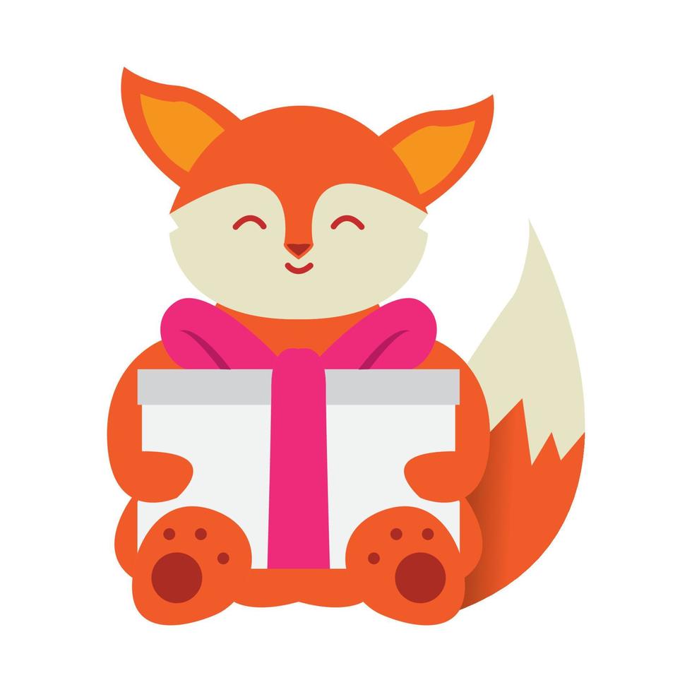 fox  cute  cartoon with box gift  logo icon vector illustration