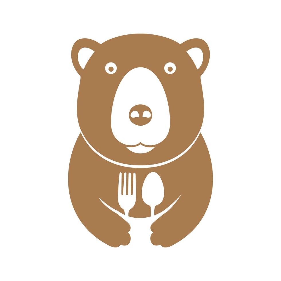 lindo oso grizzly con cuchara tenedor logotipo símbolo icono vector diseño gráfico ilustración idea creativa