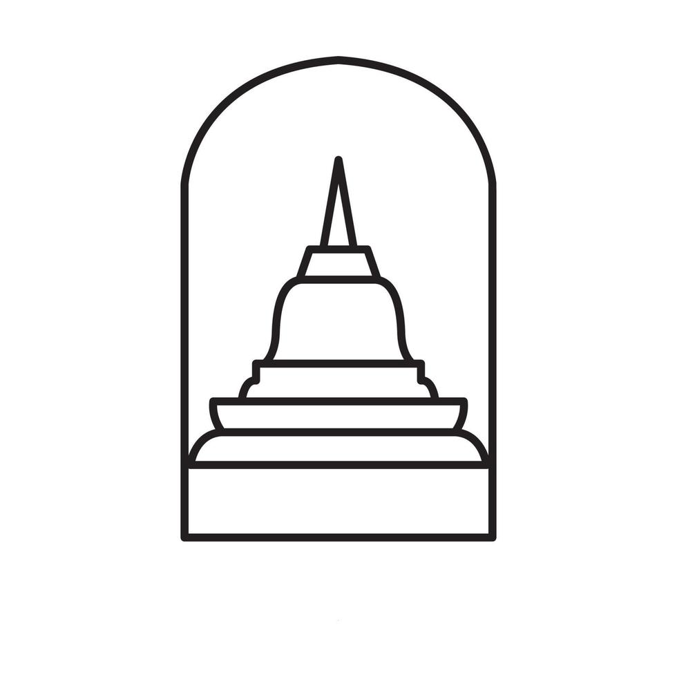 línea de templo con diseño de ilustración de icono de vector de logotipo cuadrado