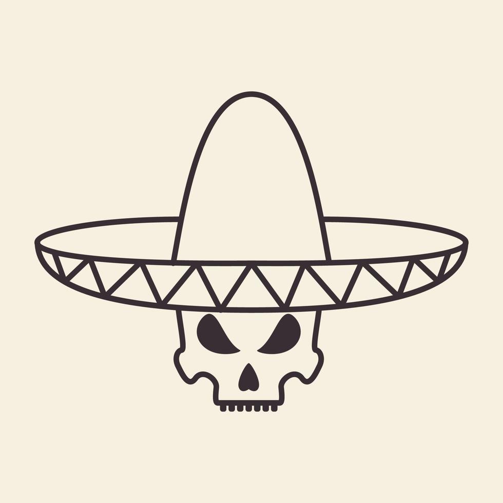 líneas sombrero méxico sumbrero con calavera logo diseño vector icono símbolo ilustración