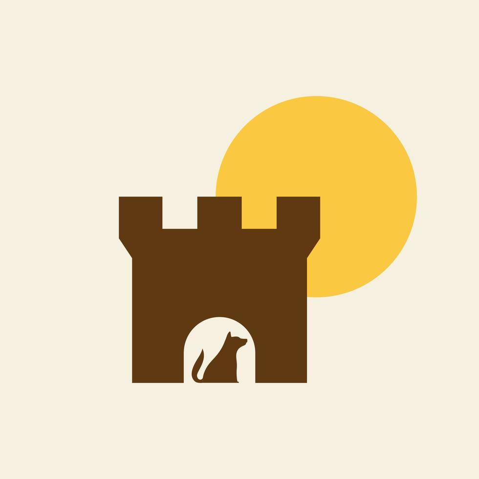 castillo vintage con logotipo de perro símbolo icono vector diseño gráfico ilustración idea creativa