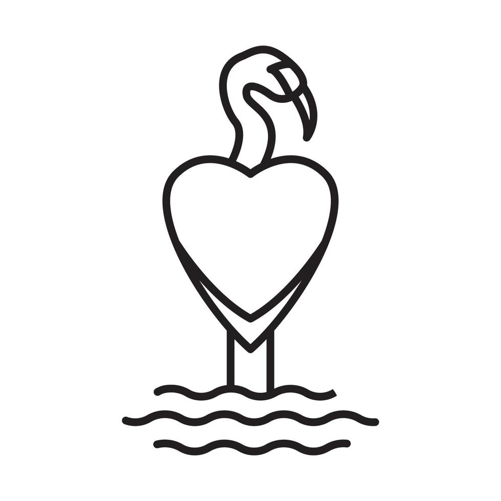 líneas de flamingo con diseño de logotipo de amor gráfico de ilustración de símbolo vectorial vector