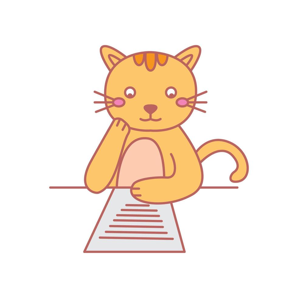 gato o gatito o gatito leyendo ilustración de vector de logotipo de dibujos animados lindo