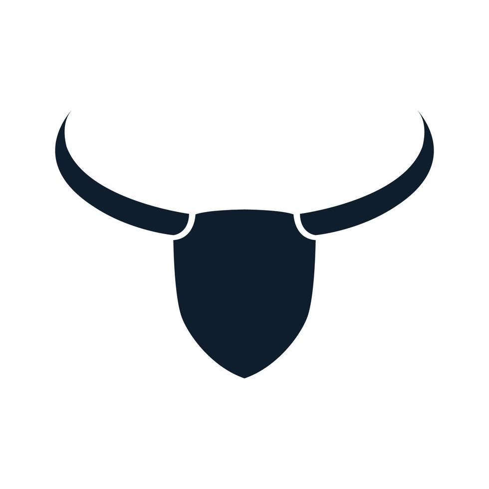 horn cow or bull or bison or buffalo with shield guard silhouette logo vector  illustration design