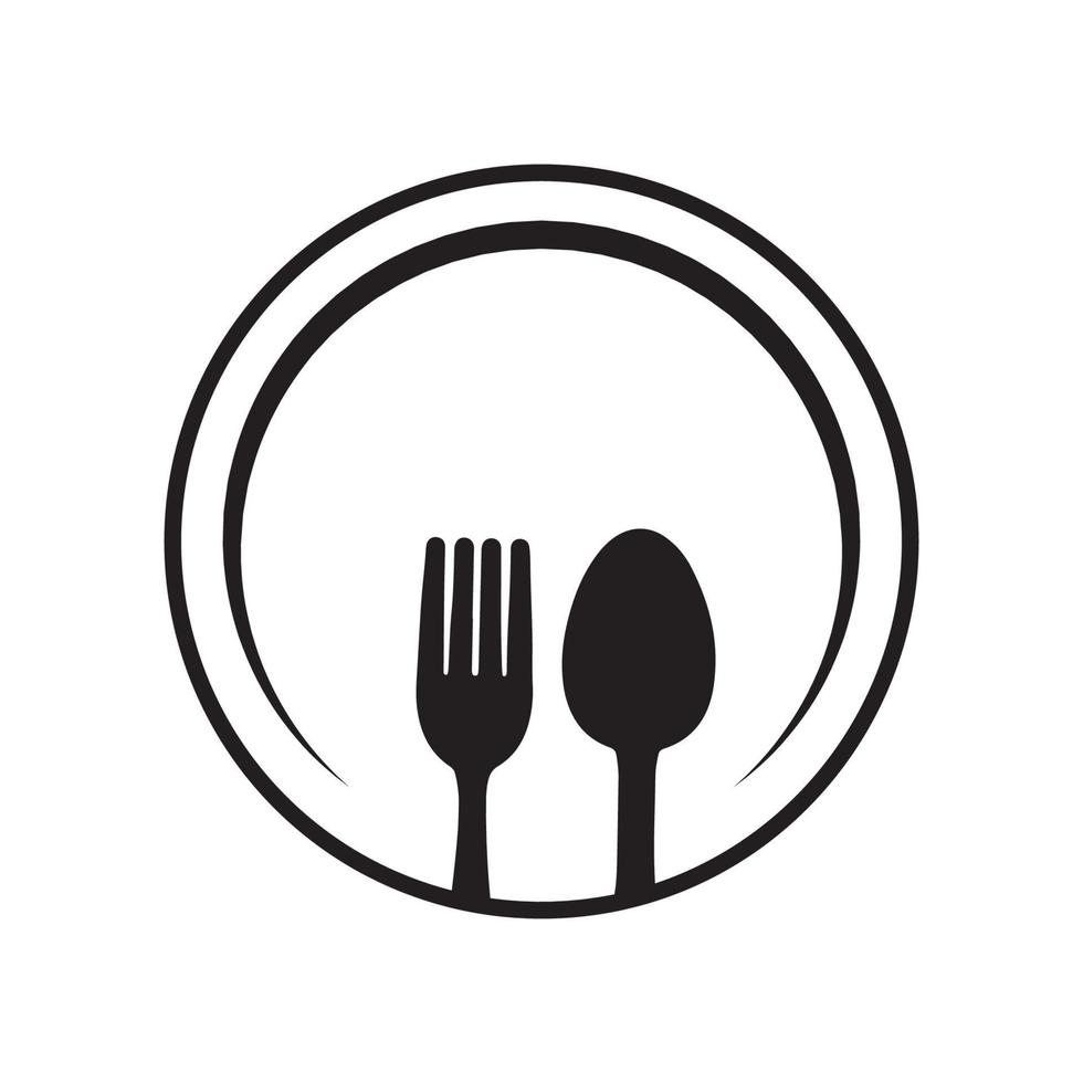 placa de forma moderna con cuchara y tenedor logotipo símbolo icono vector diseño gráfico ilustración idea creativa