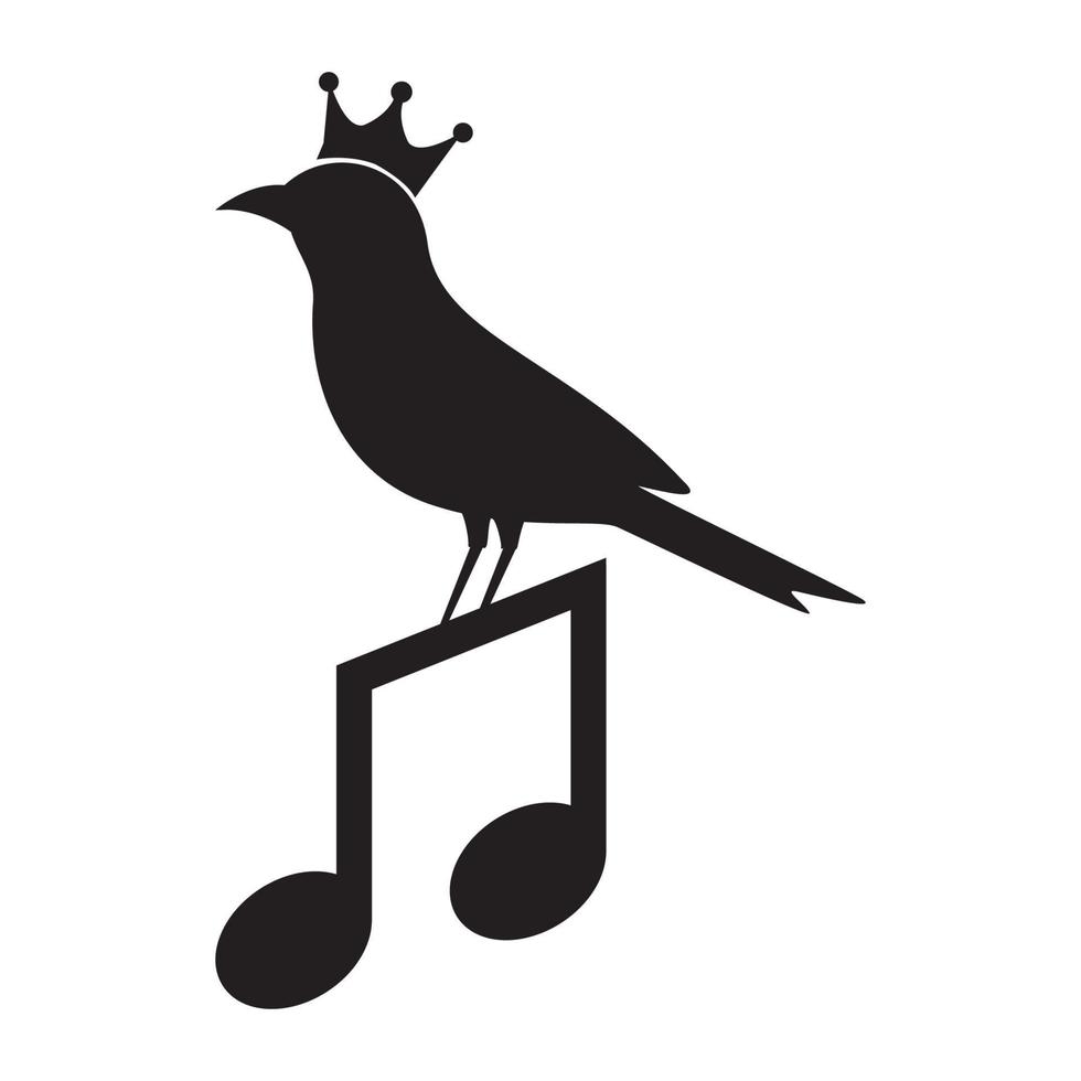 notas música y pájaro rey logo vector icono ilustración diseño