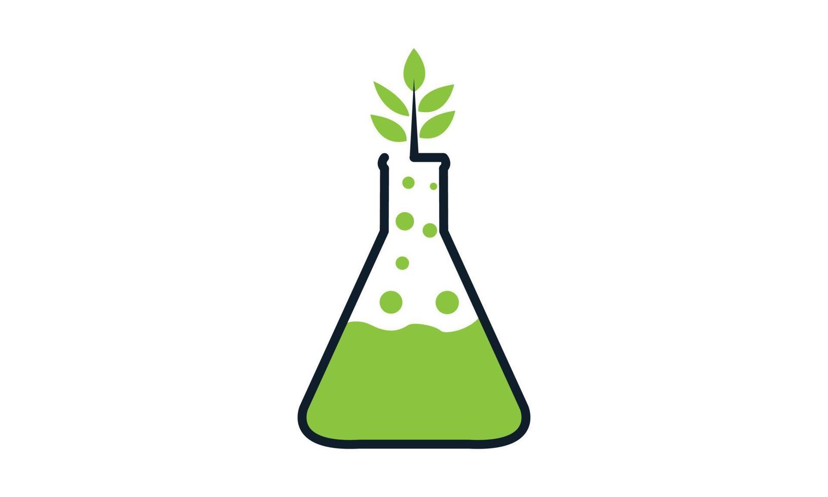vidrio de laboratorio con ilustración de vector de icono de logotipo natural de hoja