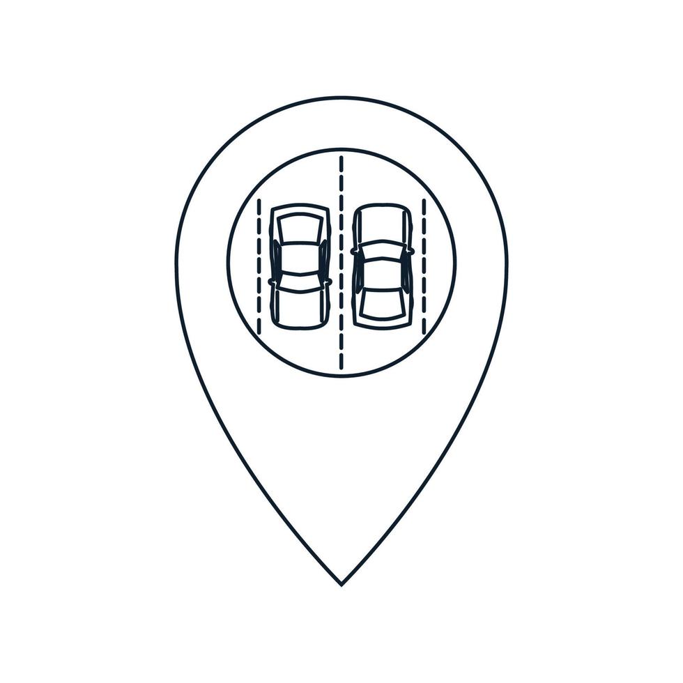 coche de línea de posición de estacionamiento con diseño de icono de vector de logotipo de ubicación de mapas pin