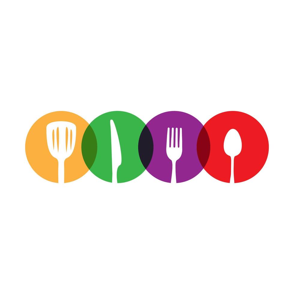 abstract colorful spoon fork and cooking ware food restaurant logo
