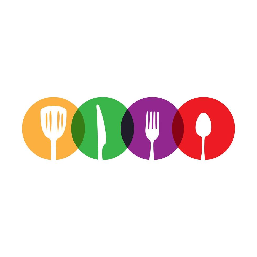 diseño de ilustración de icono de vector de logotipo de restaurante de comida de utensilios de cocina y cuchara de colores abstractos