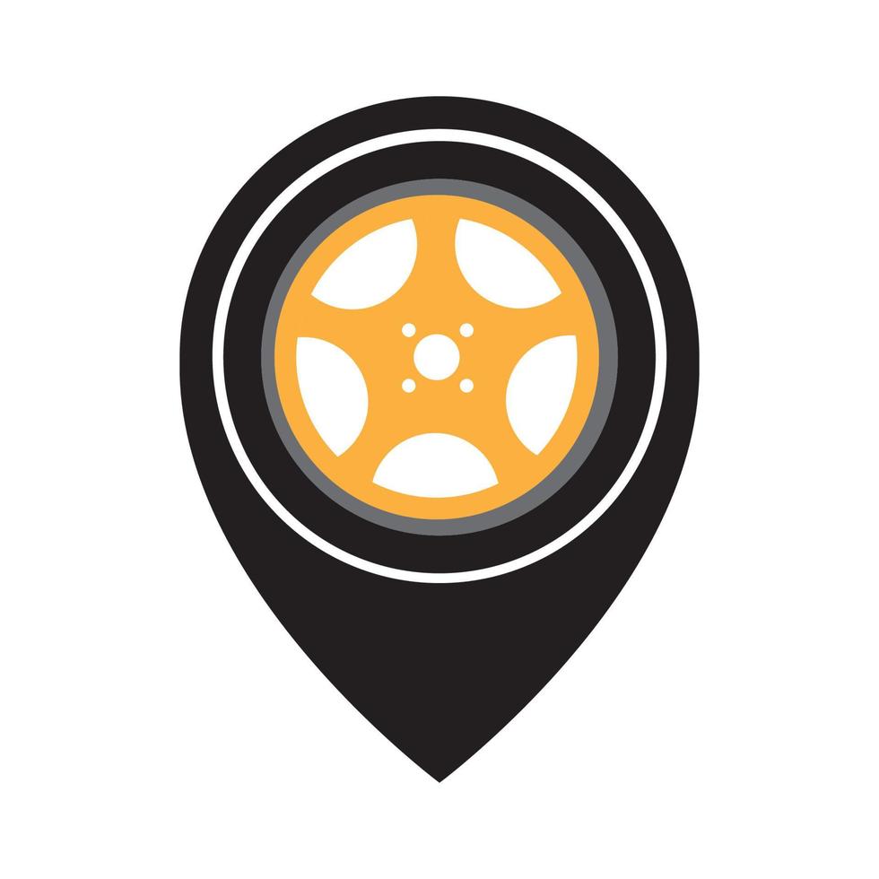 coche de ruedas con pin mapa ubicación logotipo símbolo icono vector diseño gráfico ilustración idea creativa