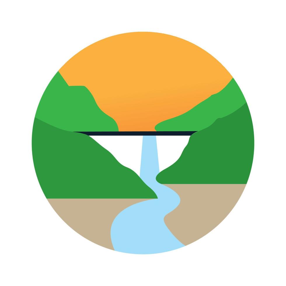 Presa con cascada naturaleza vista logo vector icono diseño
