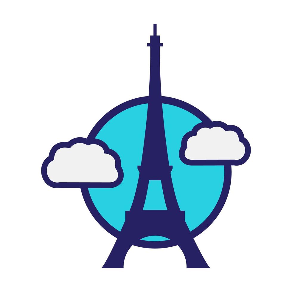 eiffel colorido con logotipo de nube vector símbolo icono diseño gráfico ilustración