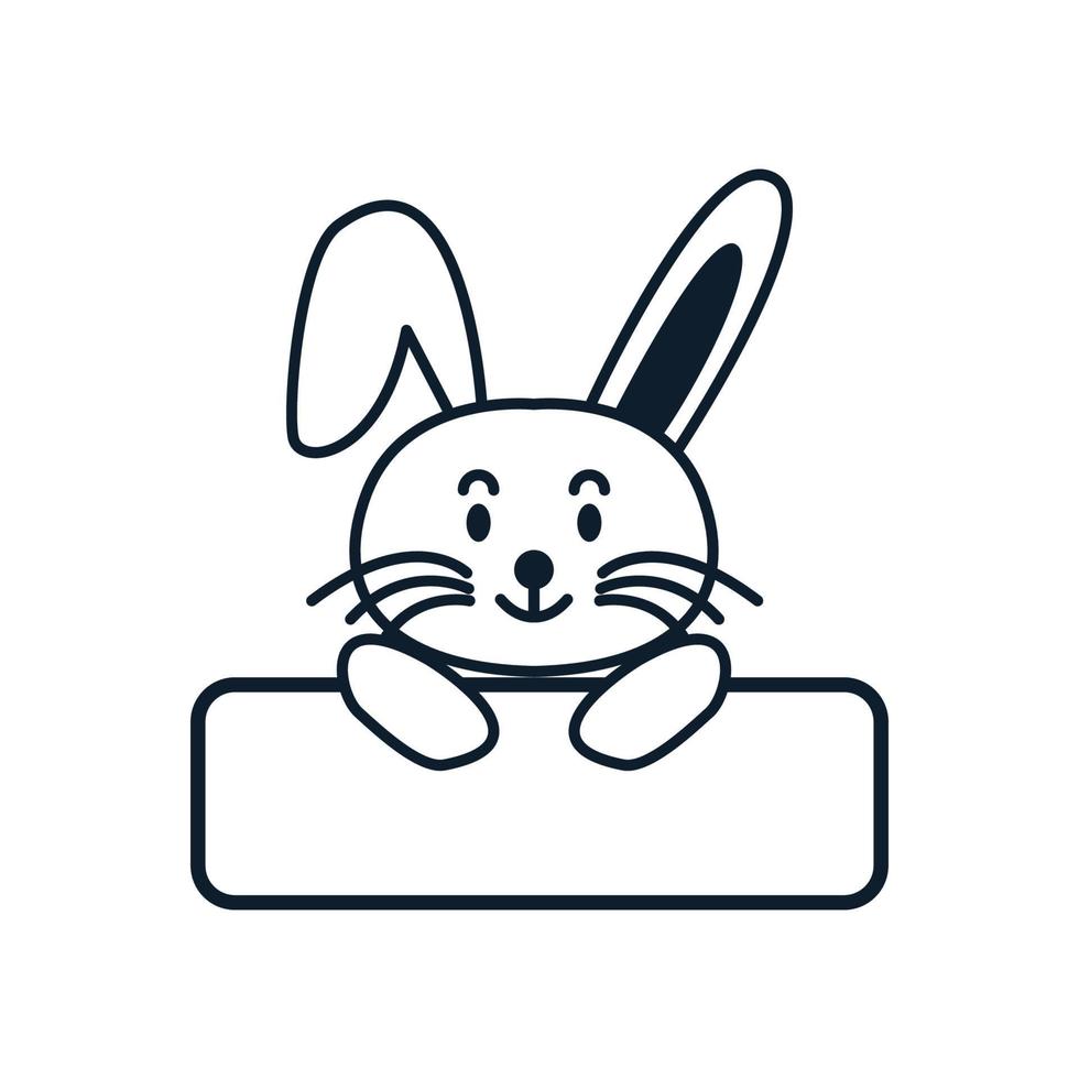 rabbit or bunny or hare  cute cartoon line smile with banner  logo icon vector illustration
