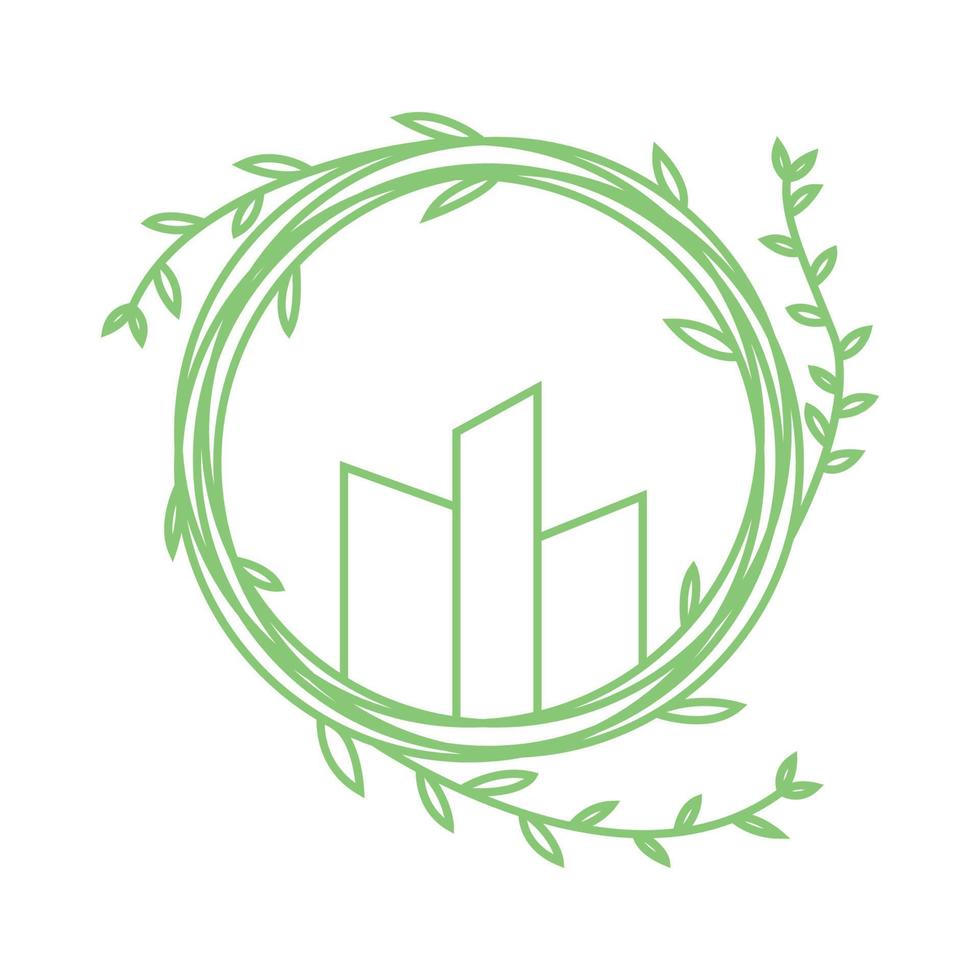 circle nest with building green leaf logo vector icon illustration design