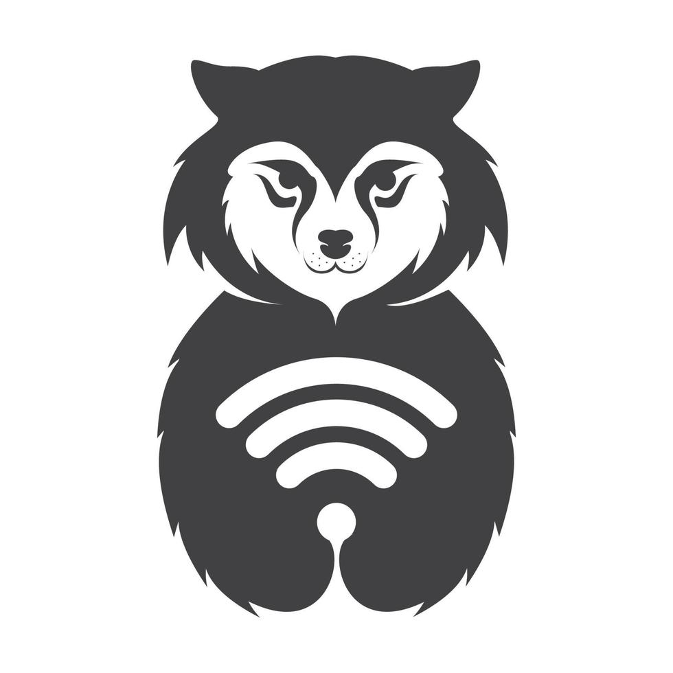 cute animal wolf with internet logo symbol icon vector graphic design illustration